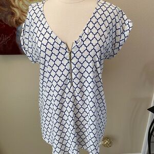 Express Blue and White Patterned Blouse